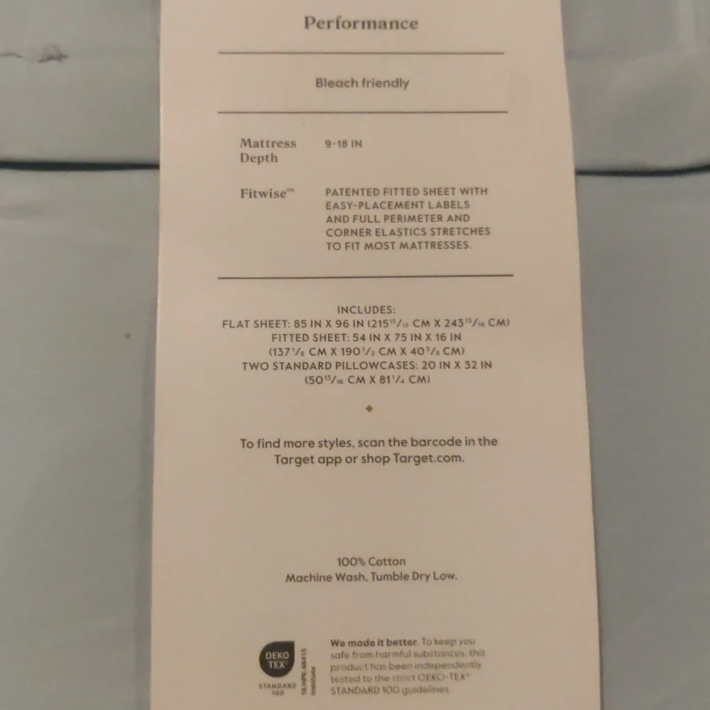 New!Threshold Full Performance sheet set Light blue smooth sateen Cottagecore Y2